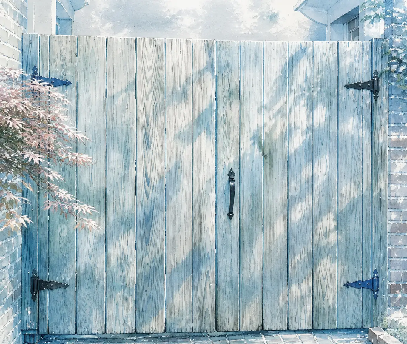 Silver-blue illustrated scene for The Wooden Gate In May