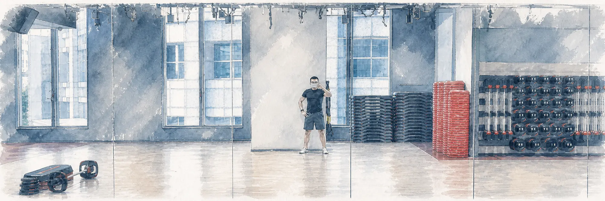 A quiet mirrored training studio before practice