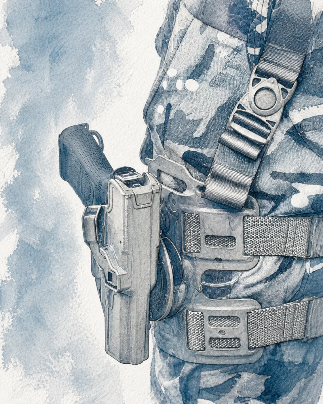 Close view of secured training equipment and protective gear