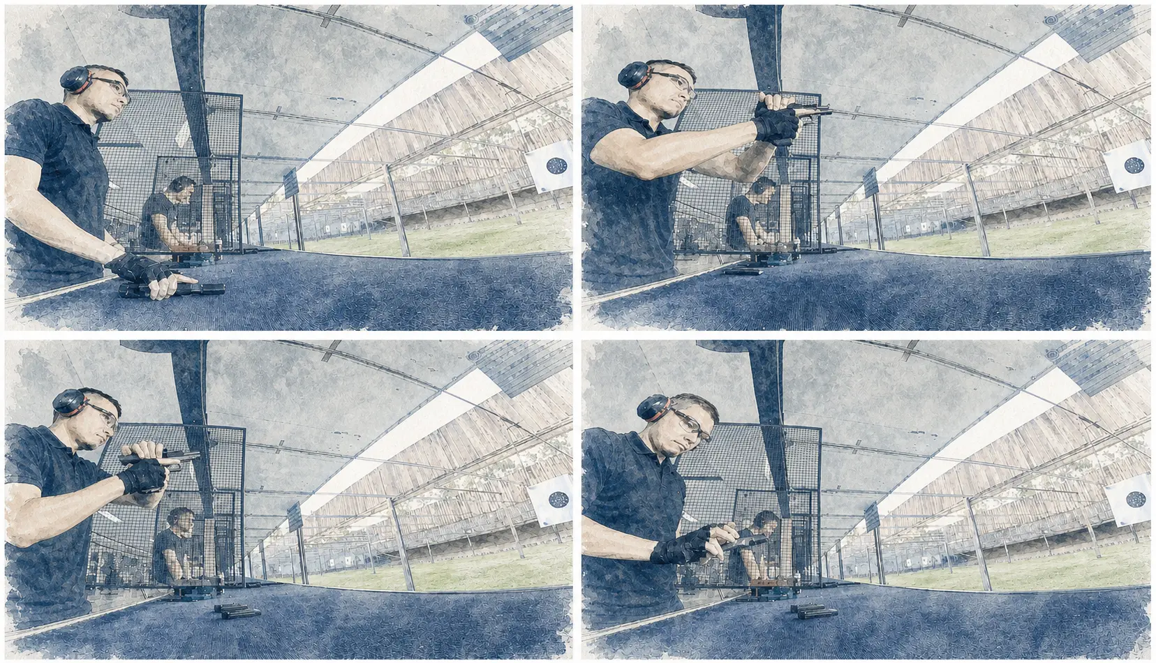 Four sequential stills from a supervised range practice video
